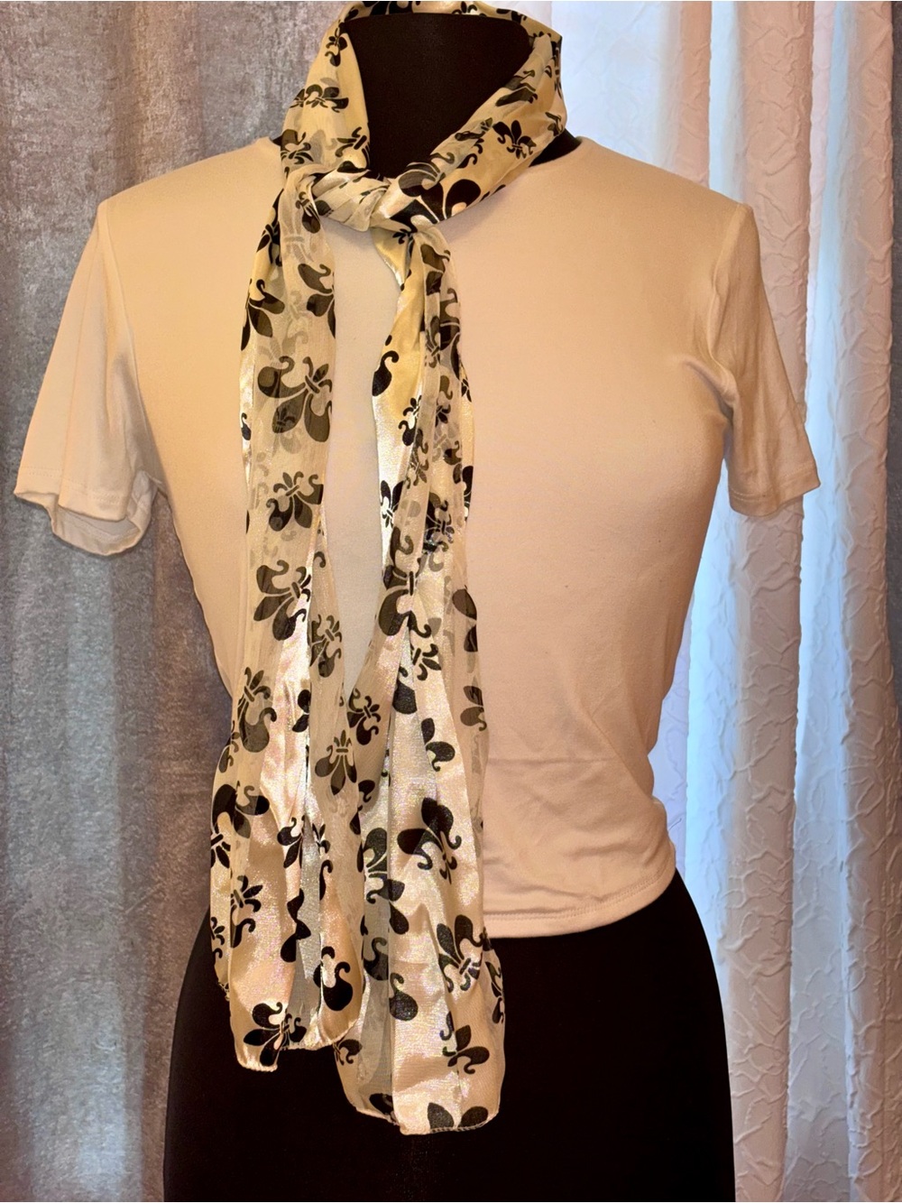 Elegant Cream & Black Patterned Women's Scarf